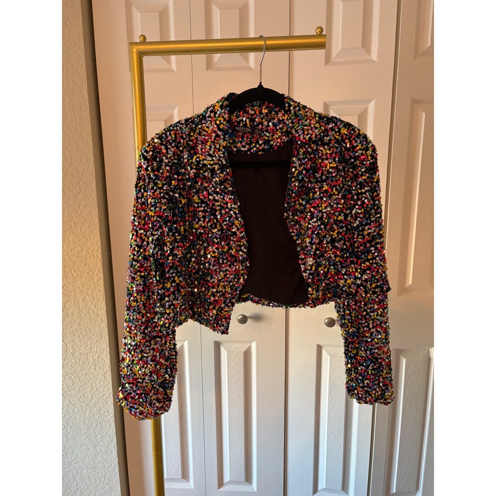 Nasty Gal Collection Multi Color Sequin Cropped Blazer Jacket Womens Size 4